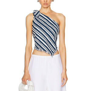 Simon Miller Navy and White Striped One-Shoulder Top